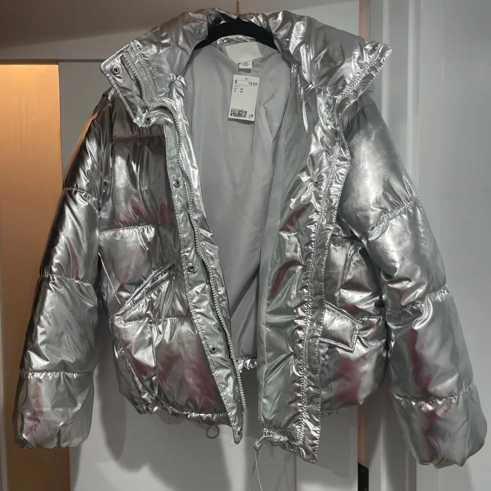 H&M Metallic Silver Puffer Jacket - Picture 1 of 3